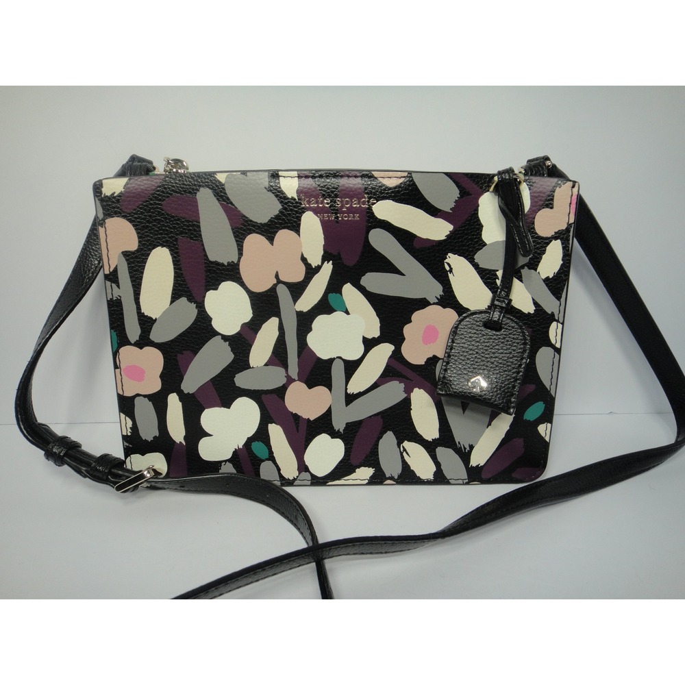 Kate Spade New York Eva Triple Gusset Crossbody Bag Modern Feather Pattern EUC